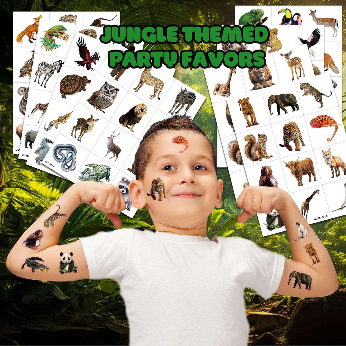 96 PCS Realistic Wildlife Jungle Animal Pre-Cut Temporary Tattoos Sticker Reptile Birthday Party Decorations Supplies Favors Gifts Boys Girls Zoo Cute Fake Tattoo School Reward Themed (Normal)
