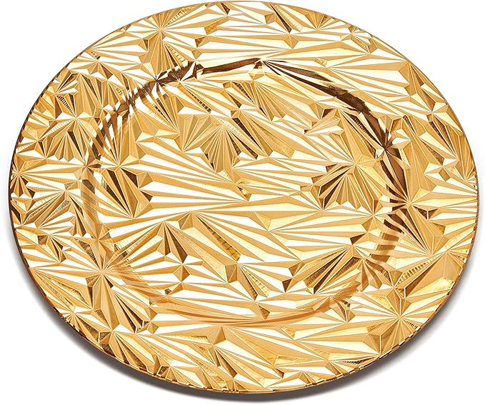 Set of 12 Charger Plates 13 Inch, Gold Round Plastic Dinner Plate Chargers for Wedding Banquet Party Restaurant Catering (Lucky Gold, 12 PCS)