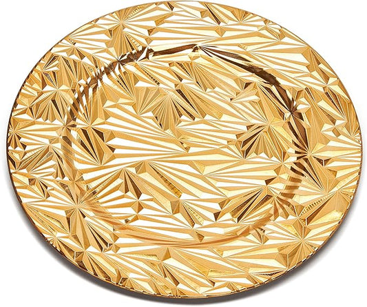 Set of 12 Charger Plates 13 Inch, Gold Round Plastic Dinner Plate Chargers for Wedding Banquet Party Restaurant Catering (Lucky Gold, 12 PCS)