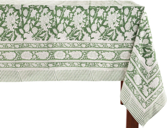 ATOSII Meraki Green 100% Cotton Fall Tablecloth, Handblock Print Rectangle Table Cover for Kitchen Dining Linen I Parties, Thanksgiving, Christmas, Wedding, Table Cloth I 72 X 108 Inches I 8 Seater
