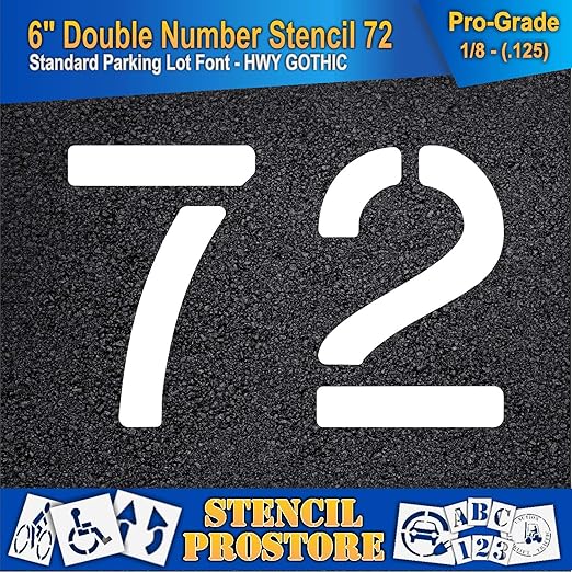 Pavement, Curb, and WheelStop Stencils - 6 inch Double Number Stencil - (72) - 6" x 9" x 1/8" (128 mil) - Pro-Grade