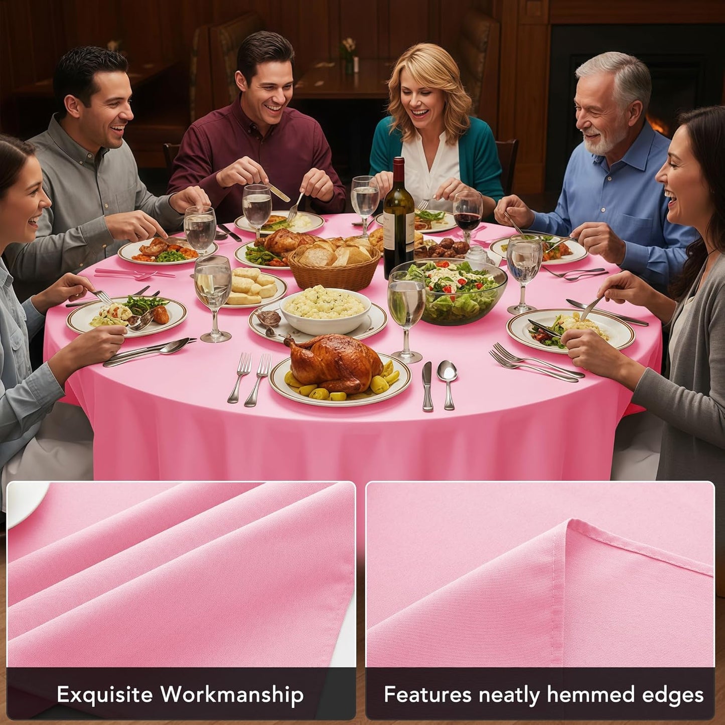 10-Pack Pink Round Tablecloths, 90 Inches, Stain-Resistant Polyester for 4-5 Ft Round Tables - Washable Table Covers for Weddings, Banquets, Birthday Parties, Events