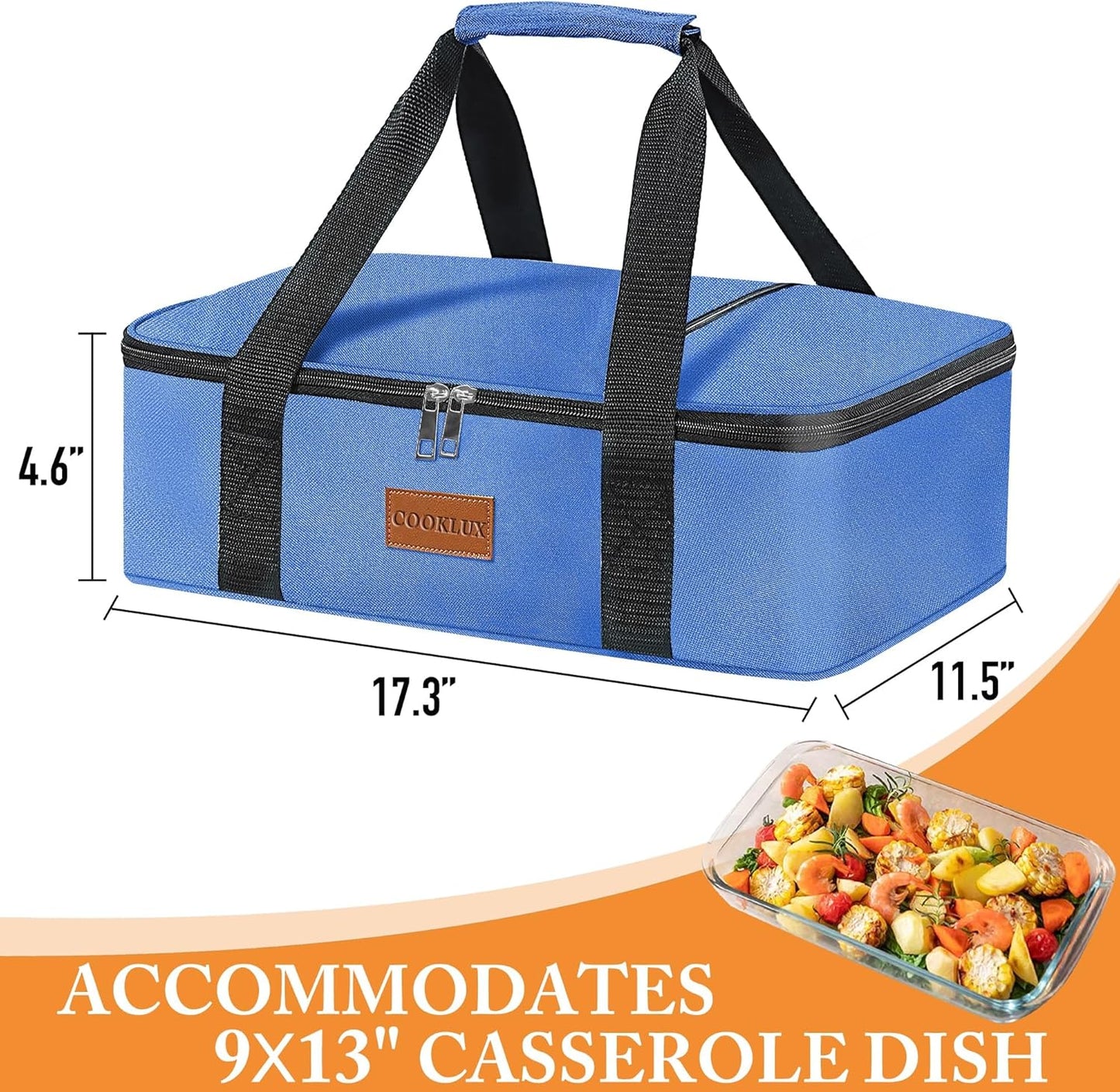 Insulated Casserole Carrier - Single Layer Design, Thermal Bag for Hot&Cold Food Transport, Fits 9x13 Casserole Dish, Leak-Proof, Durable Nylon, Zip Pockets,Navy Blue