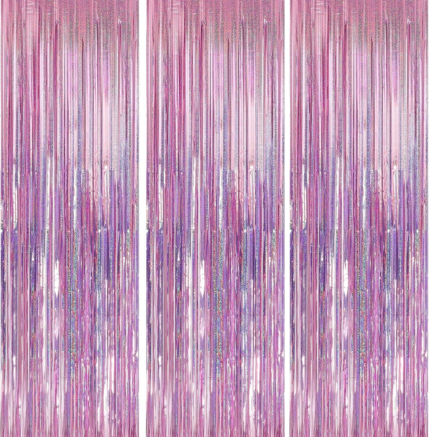Crosize 5 Pack 3.3 x 9.9 ft Laser Pink Foil Fringe Curtains Party Decorations, Laser Pink Tinsel Curtain Backdrop for Parties, Door Streamers, Glitter Streamer Backdrop for Birthday Decoration