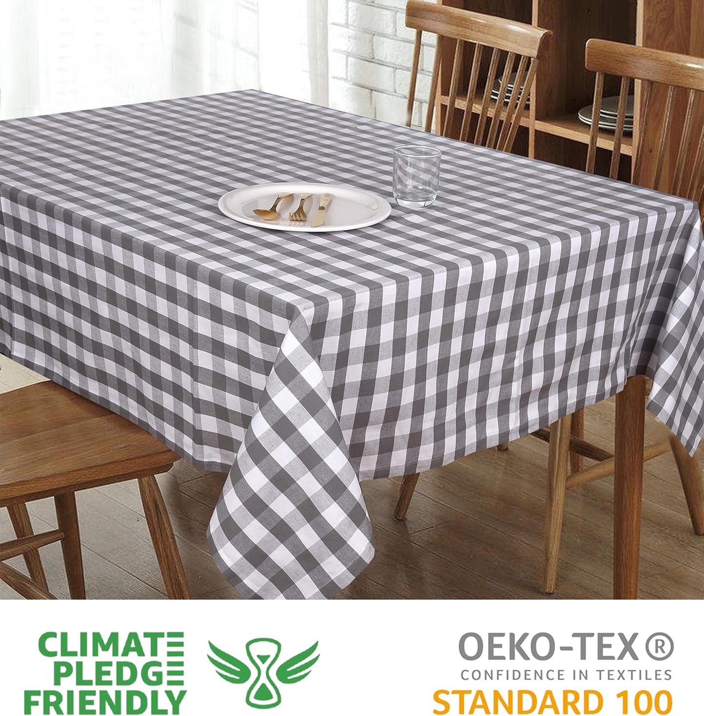 Urban Villa Tablecloth Buffalo Check Table Cloth Tabletop Cover Kitchen Dining Tablecloth 100%Cotton Great Parties Wedding Holiday Dinner Grey/White Color Rectangle 60X102Inches 8-10 Seats Table Cloth