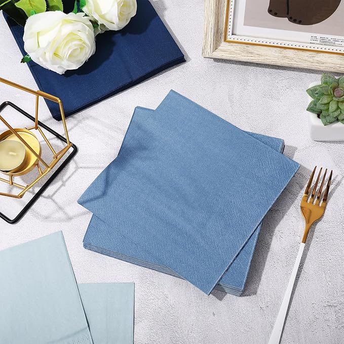 Whaline 150Pcs Dusty Blue Paper Napkins 3 Colors Dinner Napkins Blue Disposable Luncheon Napkins for Party Celebration Gathering Supplies Table Decor