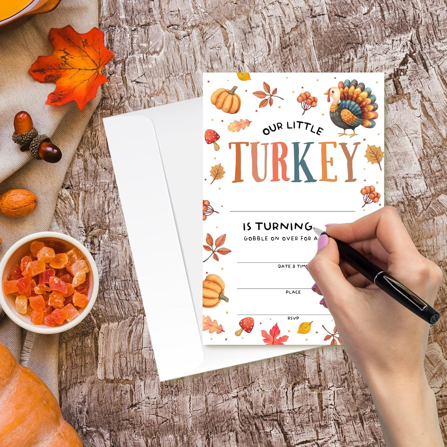 Birthday Invitations - Our Little Turkey Design Card with Envelopes And RSVP Cards - You're Invited 20Pcs Fill In Birthday Invitation Cards For Boys, Girls, Kids(4 x 6 Inch) (025)