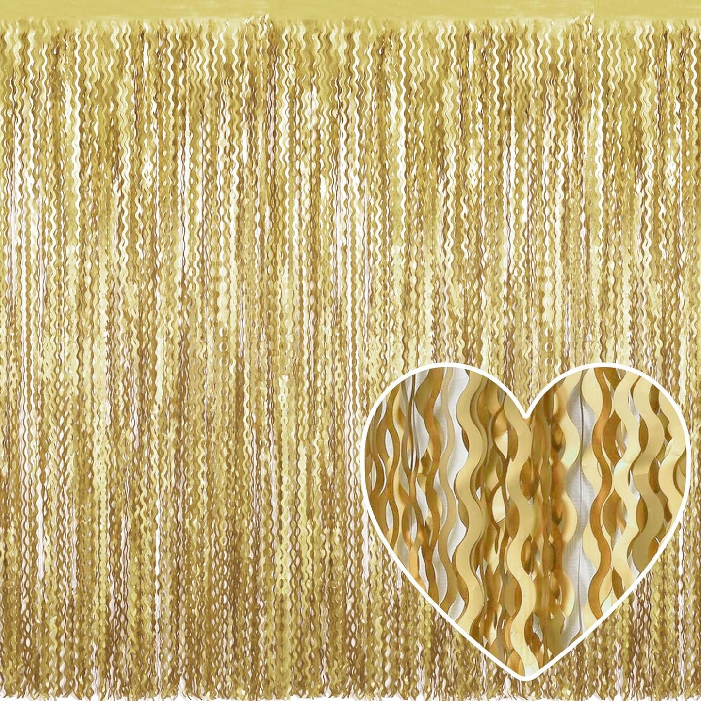 4 Pack Light Gold Fringe Curtain Backdrop 3.2Ft x 8.2Ft Metallic Tinsel Foil Fringe Streamers Background for Photo Booth Mother's Day, Easter, Carnival, Birthday, Wedding Party Decoration