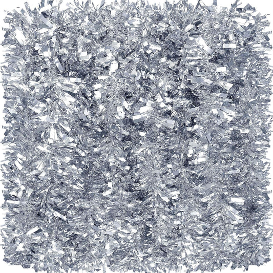 Sosation 100 ft Christmas Tinsel Garland Christmas Tree Twist Garland Bulk Glitter Metallic Streamer Indoor Outdoor Hanging Xmas Decorations(Silver)
