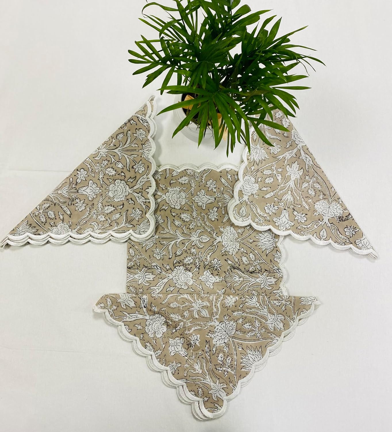 Ridhi Taupe Hand Block Print Napkins 18" x 18" Set of 4 Reusable Cotton Dinner Napkins for Weddings, Parties & Everyday Dining, Thanksgiving, Christmas, Fall