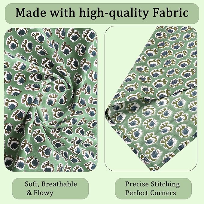 Ridhi Basil Green Hand Block Print 100% Cotton Napkins 18" x 18" (Set of 8) Reuseable Kitchen Napkins Cloth Decor Dinner Party Wedding Cocktail Gift for Spring, Easter, Valentine