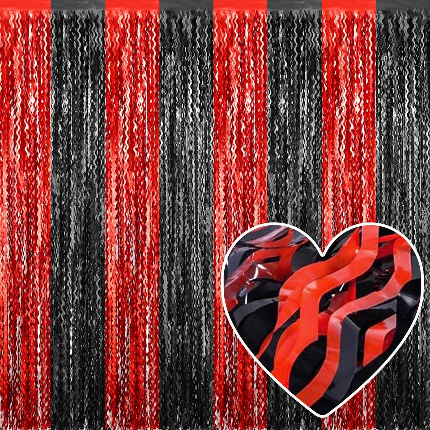 4 Pack Black Red Fringe Curtain Backdrop 3.2Ft x 8.2Ft Metallic Tinsel Foil Fringe Streamers Background for Photo Booth Mother's Day, Easter, Carnival, Birthday, Wedding Party Decoration