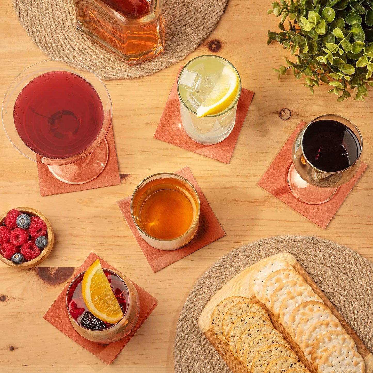 AMERICAN HOMESTEAD Terracotta Cocktail Napkins - Premium 4.75"x4.75" Disposable Linen-Like Beverage Napkins - Bulk Square Party Bar Serviettes for Weddings, Parties, Events, and Daily Use - 100 Count