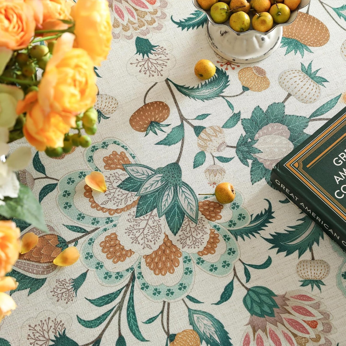 patdrea Designer Green Square Table Cloth,Vintage Italian Floral Durable Tablecloth,Country Linen Wrinkle Free Cover for Kitchen Dining,Christmas,Thanksgiving,Tea Party,67"x67"-Tree Life
