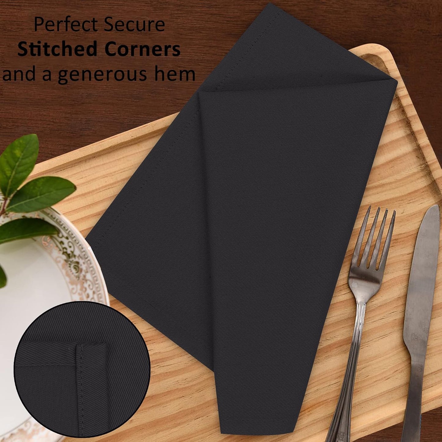 Ruvanti Cloth Napkins Set of 6, 18x18 Inches Napkins Cloth Washable, Soft, Durable, Absorbent, Cotton Blend. Table Dinner Napkins Cloth for Hotel, Lunch, Restaurant, Wedding Parties - Black