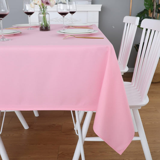 FOLINS&HOME Pink Rectangle Tablecloth - 90 x 132 Wrinkle Free Waterproof Polyester Table Cloths, Spillproof Heavy Duty Washable Table Cover for Party, Banquet, Wedding, Indoor - Rectangular/Oblong