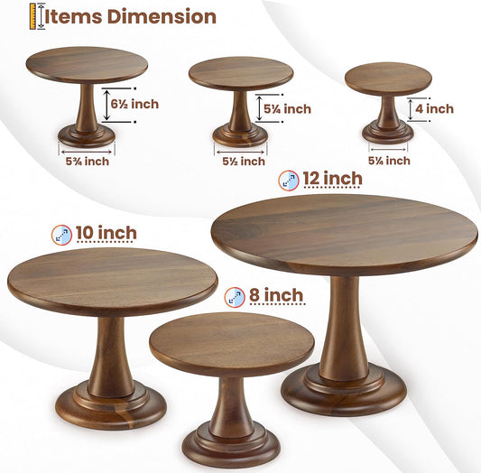 Set of 3 Acacia Wood Cake Stand Set – Wooden Rustic Farmhouse Cupcake Stand - Wedding and Birthday Decorating Cake Pedestal Stand - Dessert Display Serving Use at Parties, Restaurants, Birthday