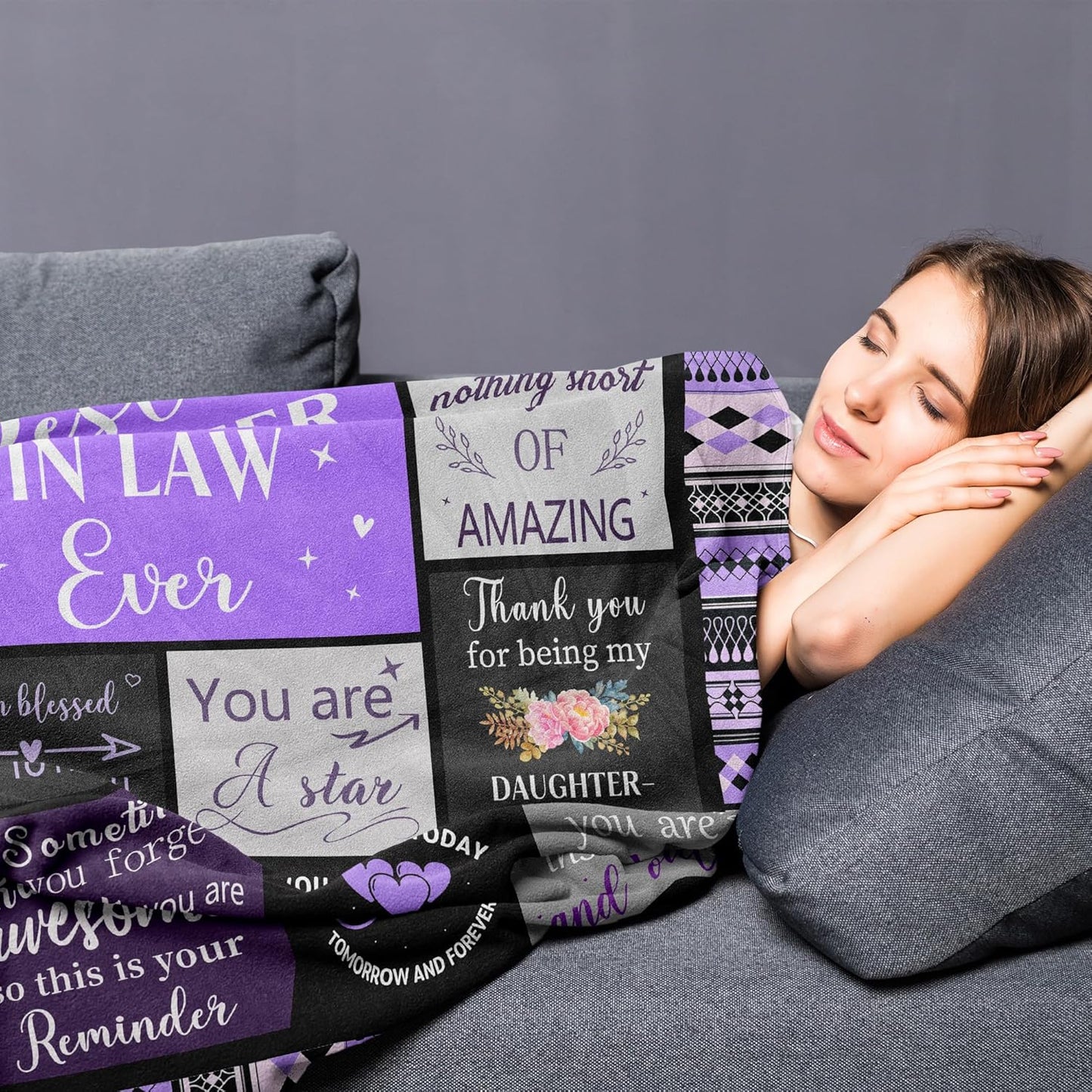 Daughter in Law Gifts from Mother in Law, Future Daughter in Law Wedding Gifts, Christmas Mother's Day Birthday Gifts for Daughter-in-Law, Soft & Cozy Purple DIL Blanket Throw 60" x 50"