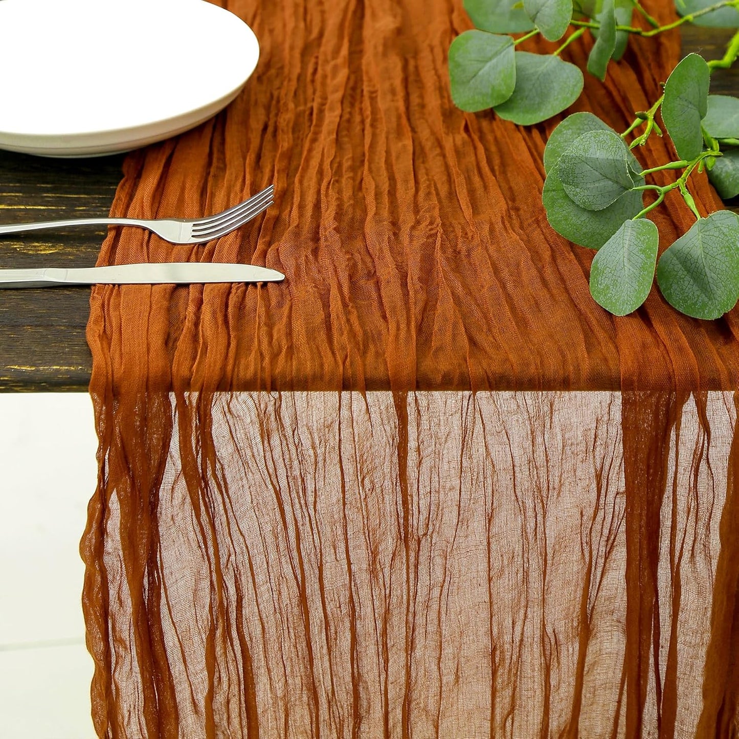 DOLOPL 8PCS Fall Table Runner - 13.3ft Burnt Orange Cheesecloth Boho Rustic Gauze Table Runner for Thanksgiving Birthday Party Decorations