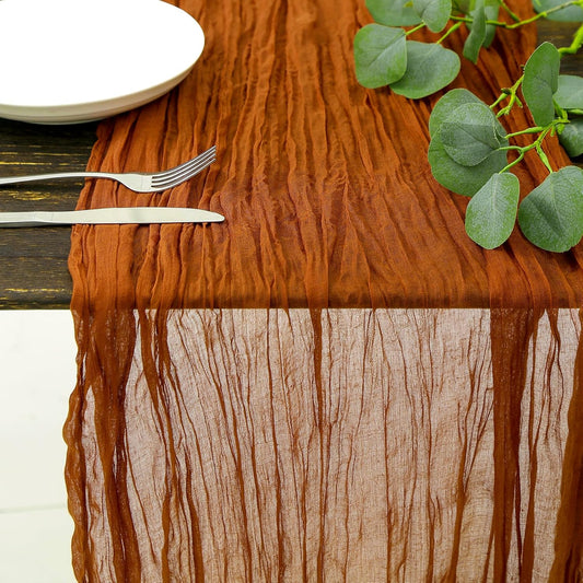 DOLOPL 8PCS Fall Table Runner - 13.3ft Burnt Orange Cheesecloth Boho Rustic Gauze Table Runner for Thanksgiving Birthday Party Decorations