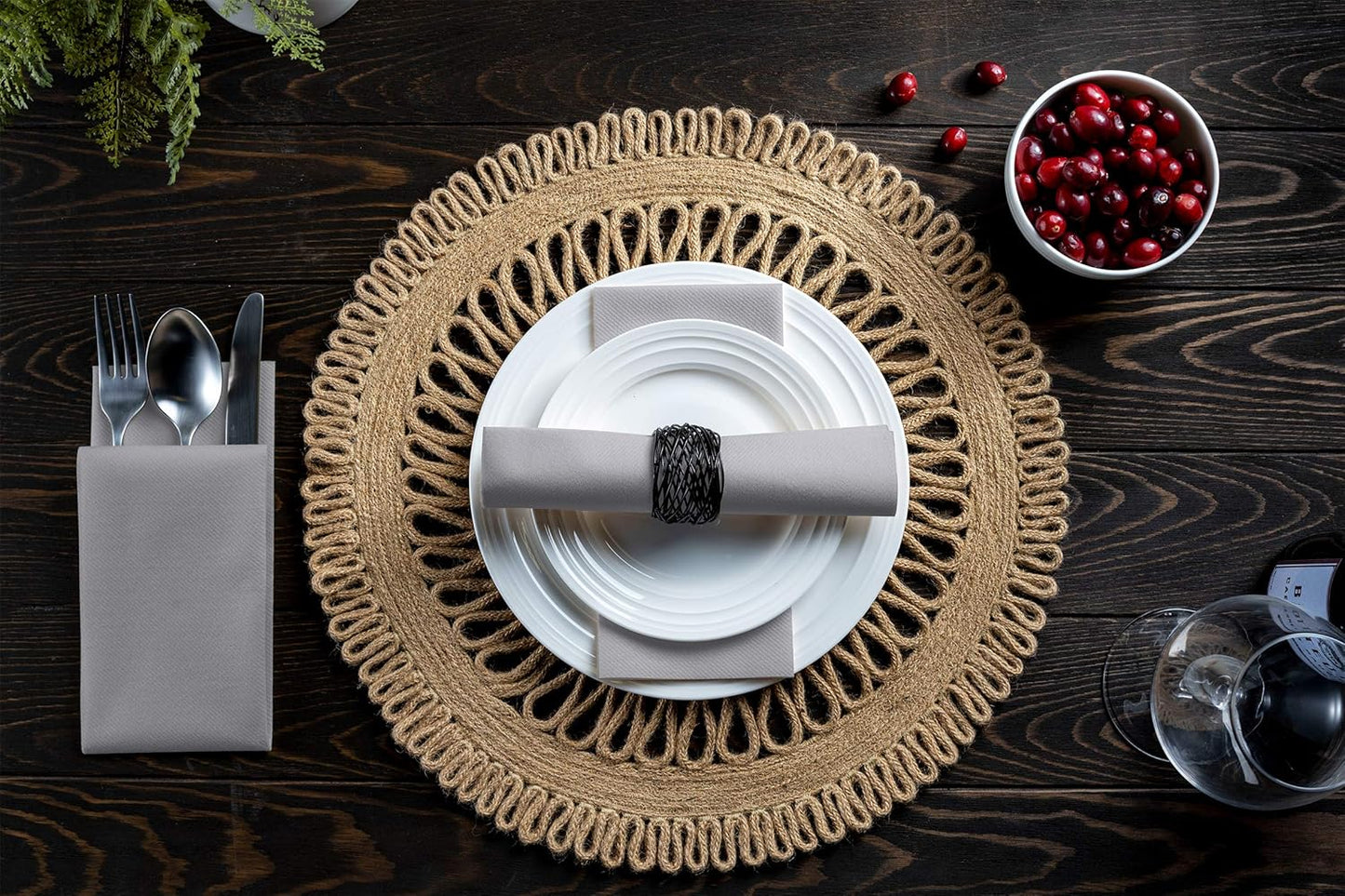 Linen-Feel Grey Paper Napkins - Decorative Cloth-Like Disposable Dinner Napkins - Soft And Absorbent Napkins for Thanksgiving, Party, Wedding, Bathroom Or Any Occasion. (Pack of 100)