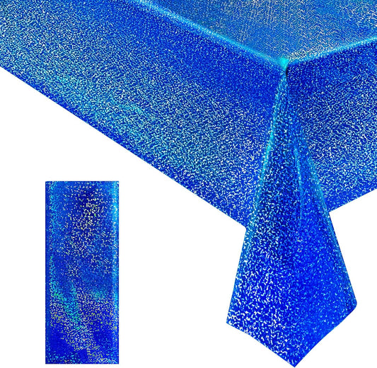 1 pcs Royal Blue Holographic Party Tablecloth 40" x 108" Iridescence Plastic Table Cloth Navy Blue Sparkly Table Covers for Graduation 4th of July Birthday Winter Christmas Party Decoration