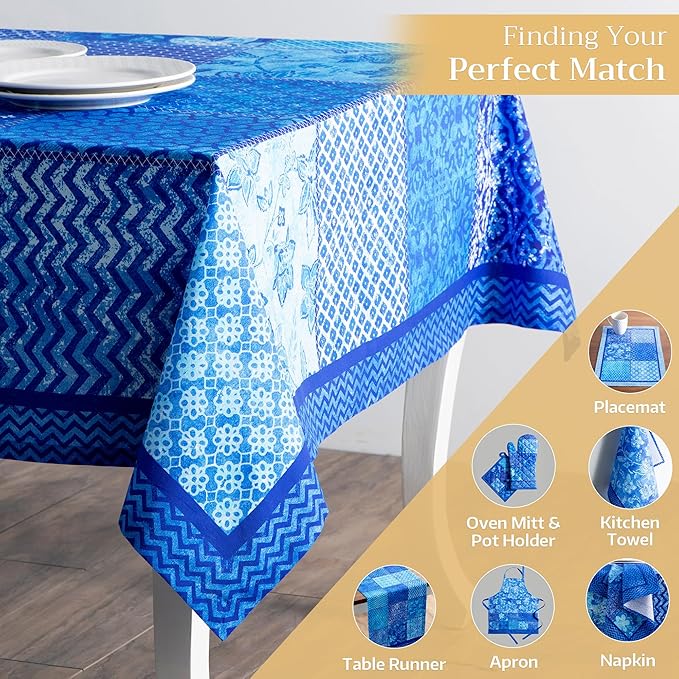 Maison d' Hermine Table Cloth Rectangle Table 100% Cotton 60 x 120 Inches Tablecloth Reusable Decorative for Dining Room Farmhouse Home Valentines Day Decorations Spring Summer - Indigo Love