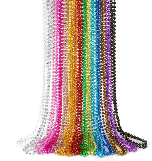 15PCS Mardi Gras Beads, Metallic 15 Kinds Beads Necklace Party Favors, 33" Colorful Mardi Gras Necklace Accessories Bulk, Festival Parade Throw Decorations for Wedding Birthday Celebrations
