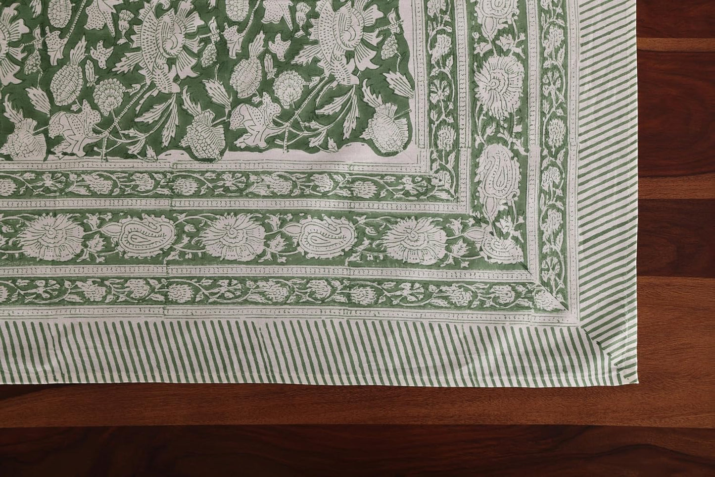 ATOSII Meraki Green 100% Cotton Rectangle Tablecloth, Hand Block Print Washable Table Cover, Dining, Christmas Parties, Outdoors, Weddings, Thanksgiving, Halloween, Fall Decor 60 X 90 Inches, 6 Seater