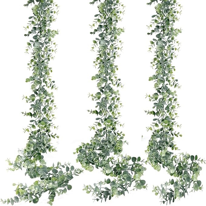 Sggvecsy Artificial Eucalyptus Garland 3 Pack Fake Eucalyptus Greenery Garland Faux Hanging Plants Artificial Vines, 5.6 Feet/Strand for Wedding Backdrop Arch Wall Table Party Outdoor Festival Decor