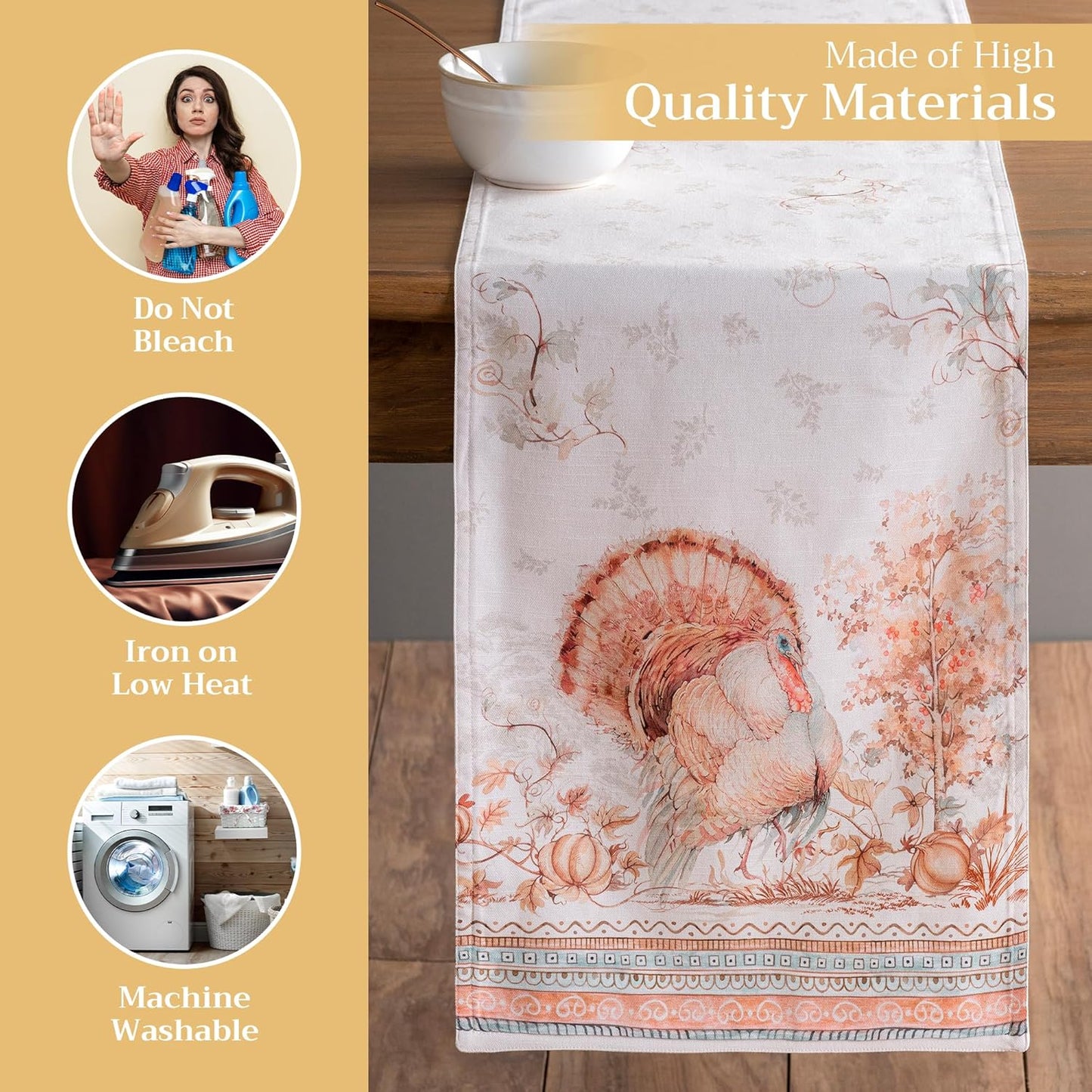 Maison d' Hermine Table Runner 100% Cotton Double Layer Table Runners 108 inches Long for Thanksgiving Christmas Decorations Home Kitchen Dining Party Wedding (Giving Thanks, 14.5" x 108")