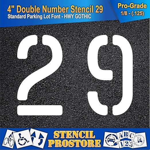 Pavement, Curb, and WheelStop Stencils - 4 inch Double Number Stencil - (29) - 4" x 5.5" x 1/8" (128 mil) - Pro-Grade