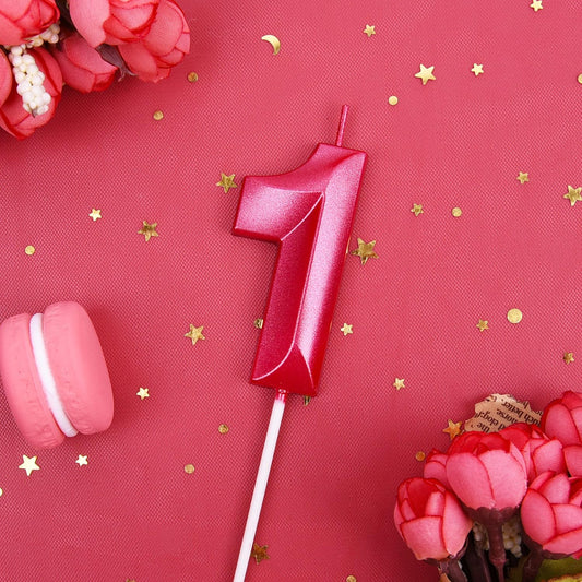 PHD Diamond Red 2.76 Inch 1 Number Birthday Candles, Red Cake Number Candles for Party Celebration