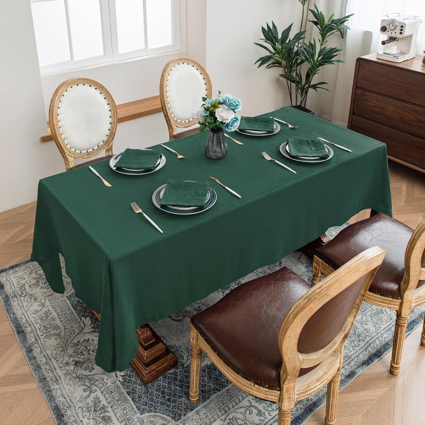 Linen World Linen Tablecloth,100% French Linen Green Tablecloth 132" x 90" Inch,Washable Rectangular Tablecloth for Dining,Outdoor,Weddings and Restaurants,Decorative Thanksgiving Christmas