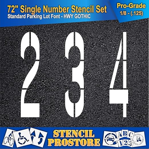 Pavement Stencils - 72 inch Number Stencil Set (10 Pieces) - 0-9 - 72" x 16" x 1/8" (128 mil) - Pro-Grade