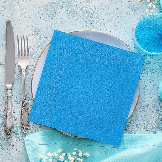 Whaline 150 Pack Blue Paper Napkins 6.5 x 6.5 Inch 3 Colors Luncheon Napkins Blue Theme Disposable Paper Napkins Dinner Napkins for Winter Party Celebration Supplies Table Decorations