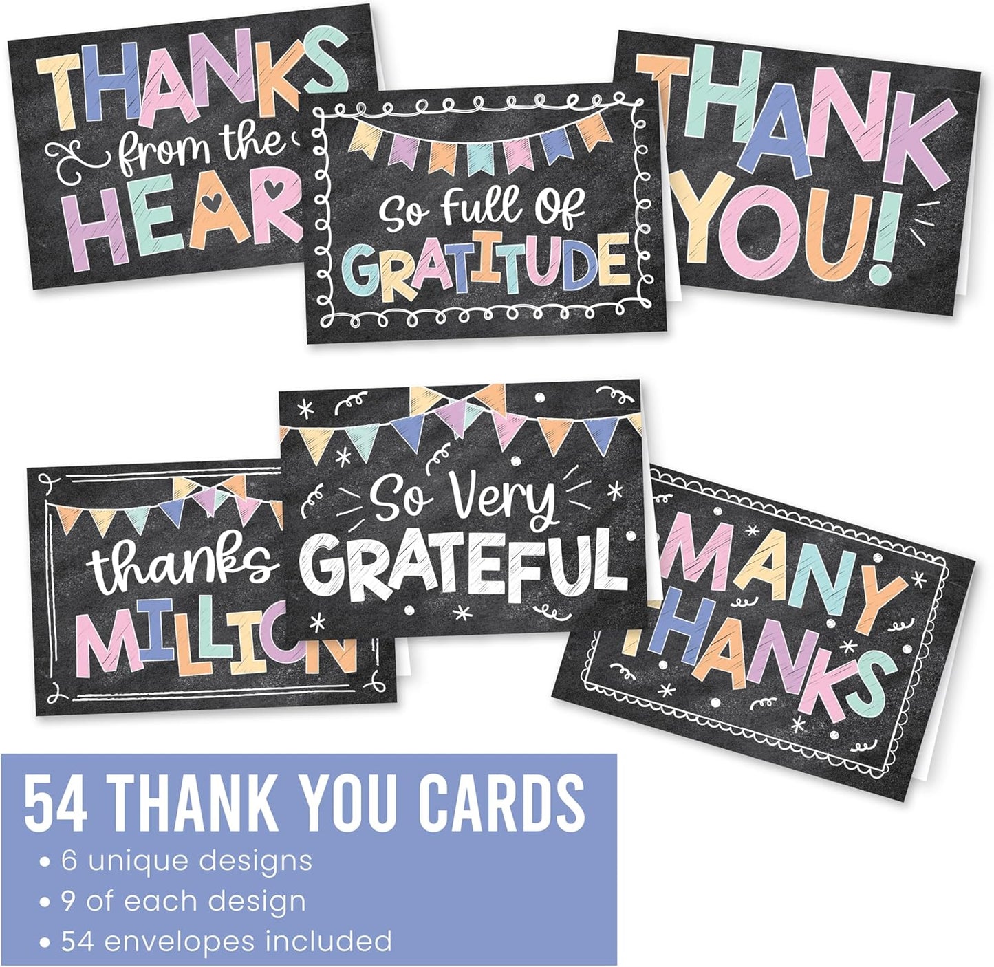 Hadley Designs Bulk Thank You Cards with Envelopes - 54 Kids Thank You Cards For Teachers, Cute Thanks Blank Cards and Envelopes, Fun Appreciation Note Card for Birthday, Baby Shower & Small Business