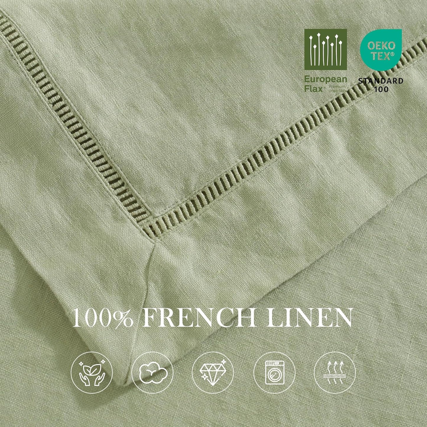 Linen World Hemstitch Linen Tablecloth,French Linen Sage Tablecloth 120" x 60" Inch,Washable Rectangular Table Cloth for Dining,Outdoor,Weddings and Restaurants,Decorative Thanksgiving Christmas