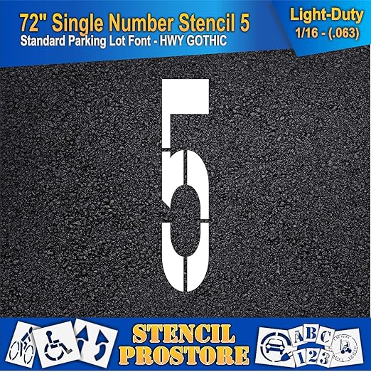 Pavement Stencils - 72 inch Single Number Stencil - 5-72" x 16" x 1/16" (63 mil) - Light-Duty