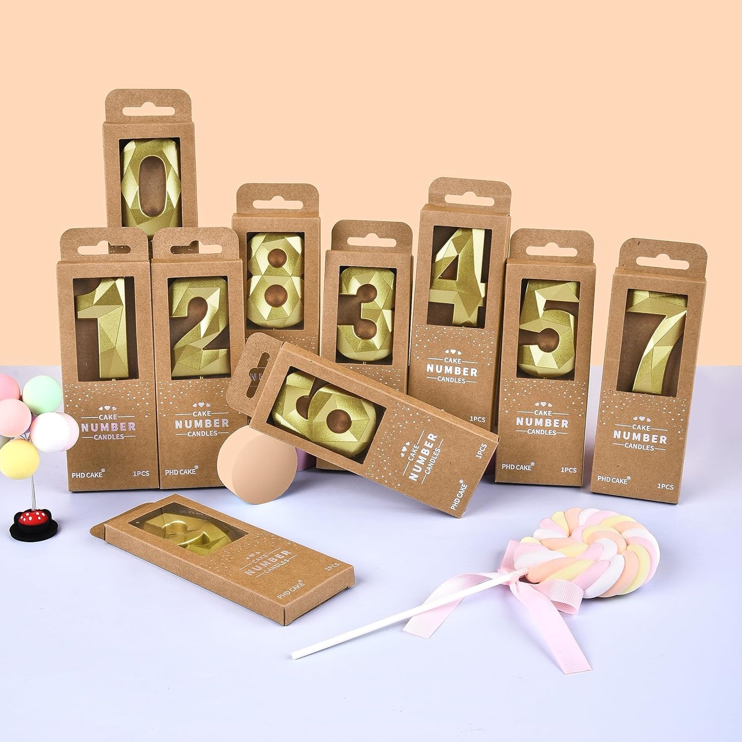 PHD Crystal Gold 2.76 Inch 2 Number Birthday Candles, Gold Cake Number Candles for Party Celebration