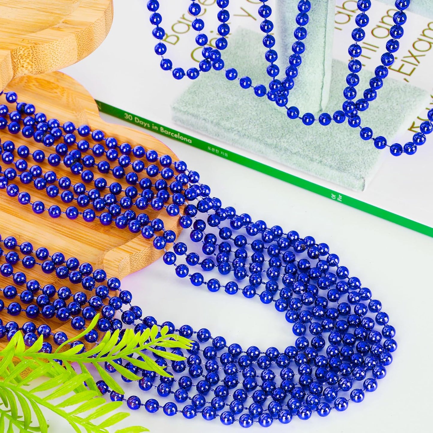 100PCS Mardi Gras Beads Necklace, Blue Bead Necklaces Stuff Bulk, 33" Christmas Necklace Party Supplies, Festival Parade Throw Accessories for Wedding Birthday Pirate Theme Party Baby Shower Decor