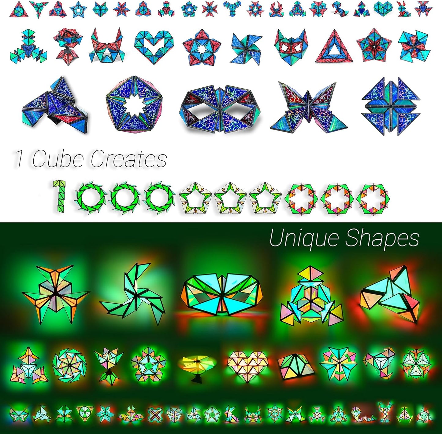 TOSY Magnet Pyramid Stone - 1 Cube Transforms into 1 Billion Shapes, 12 Pieces, 243 Rare Earth Magnets, Holographic Design Magnet Tiles Creative Puzzle STEM/STEAM Toy, 3-Pack