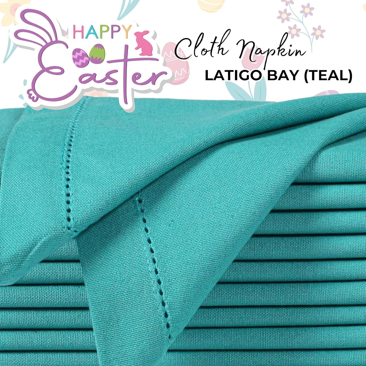 Bedding Craft Cotton Cloth Dinner Napkins Set of 12 – 18x18 Latigo Bay Teal with Hemstitched Mitered Corners – Machine Washable Reusable Napkins for Weddings, Parties & Daily Use