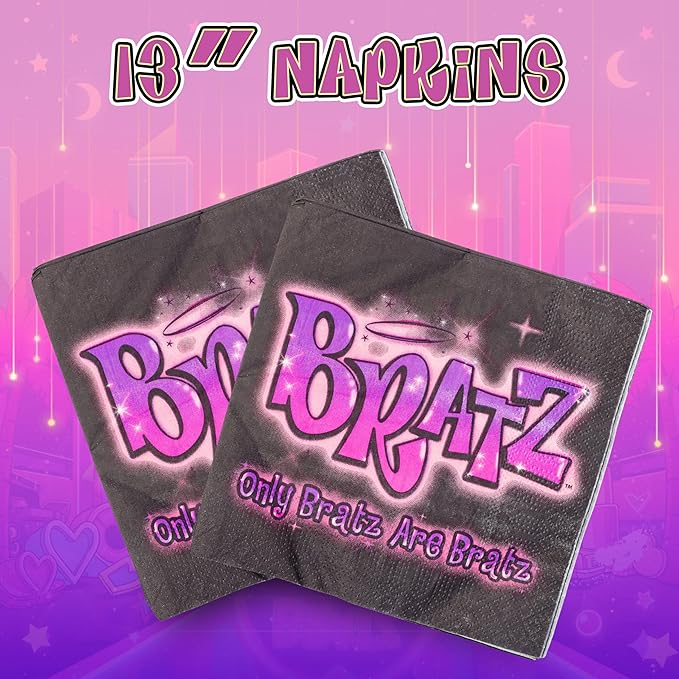 Silver Buffalo Bratz Dolls Featuring Yasmin, Sasha, Jade, and Cloe 32 Pack Partyware Disposable Paper Plates and Napkins