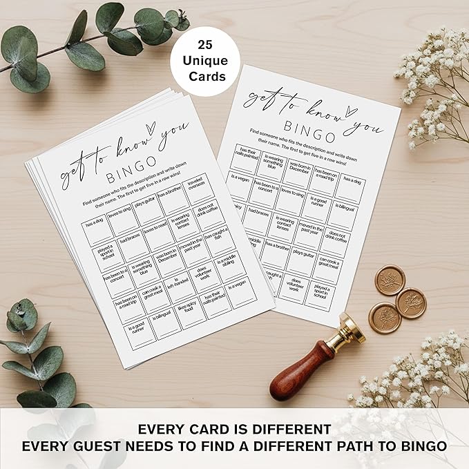 Sahjzk Office Bingo Cards, 25 Unique Randomized 5x7 Sheets, Get to Know You Bingo Game for Adults, Ice Breaker Office Party Games, Team Building Games for Work, High Replay Value - B005