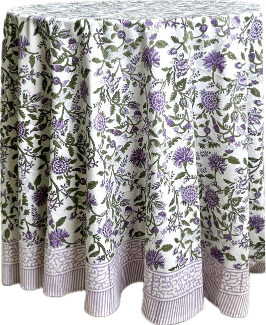 ATOSII Mahoka 100% Cotton Round Spring Summer Tablecloth, Block Print Floral Table Cloth for Kitchen Dining Linen I Parties, Weddings, OutdoorsI 72" Inches Round, 4 Seater