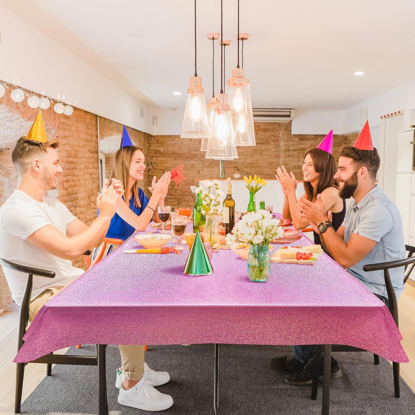 4 Pcs Pink&Blue Holographic Laser Tablecloths Iridescence Shiny Table Covers 40" x 108" Foil Rectangle Table cloths for Baby Shower Undersea Ocean Birthday Party Winner Wedding Party Décor