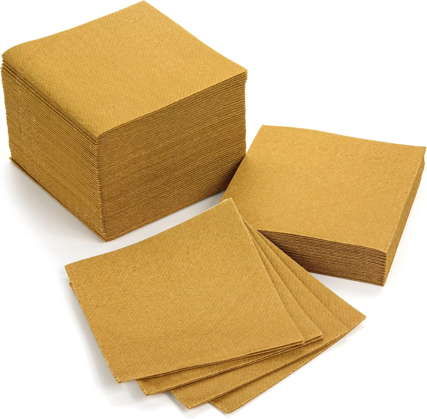 AMERICAN HOMESTEAD Gold Cocktail Napkins - Premium 4.75"x4.75" Disposable Linen-Like Beverage Napkins - Bulk Square Party Bar Serviettes for Weddings, Parties, Events, and Everyday Use - 100 Count
