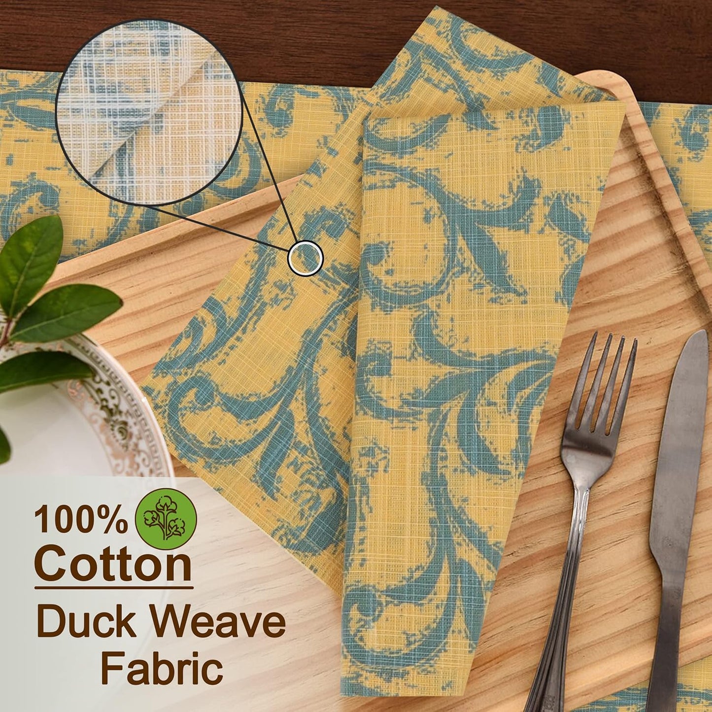 RUVANTI Cloth Napkins Set of 12 Cotton 100%, 18x18 Inches Napkins Cloth Washable, Soft, Absorbent. Cotton Napkins for Parties, Christmas, Thanksgiving, Weddings, Dinner Napkins Cloth - Vine Spirals