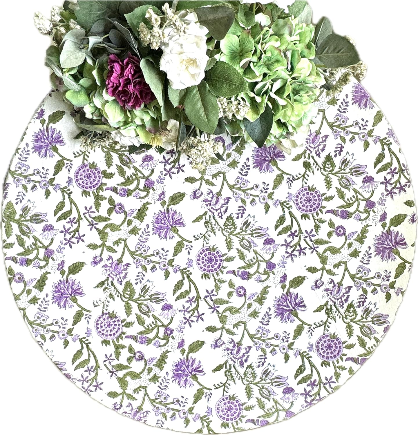 ATOSII Mahoka 100% Cotton Round Spring Summer Tablecloth, Block Print Floral Table Cloth for Kitchen Dining Linen I Parties, Weddings, OutdoorsI 72" Inches Round, 4 Seater